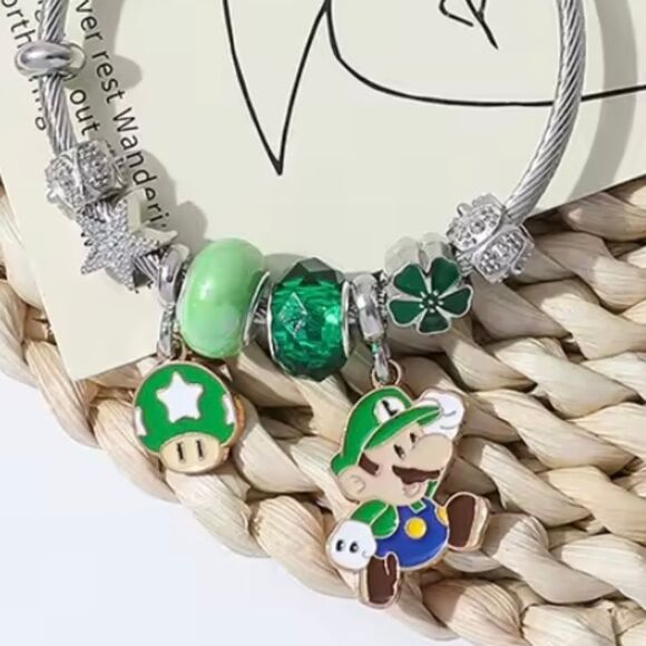 Silver Plated Super Mario Bros Nintendo Luigi Charm Bracelet - Picture 2 of 3